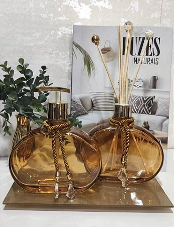Aromatizador e Saboneteira Jolly Dourado kit completo