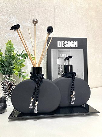 Aromatizador e Saboneteira Jolly Preto Fosco kit completo