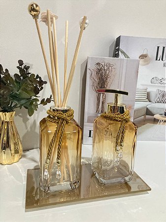 Kit Difusor e Saboneteira com Bandeja Lapidus Dourado Degradê