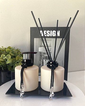 Kit Difusor e Saboneteira com Bandeja Bege Pícolo Preto