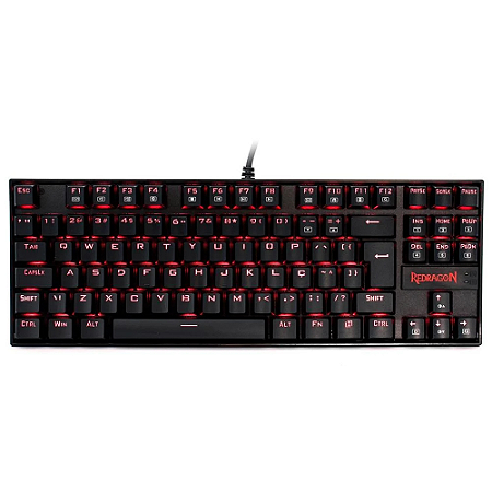 Teclado Mecânico Gamer Redragon Kumara, Anti-Ghosting, LED Vermelho, Switch Outemu Brown, ABNT2, Preto