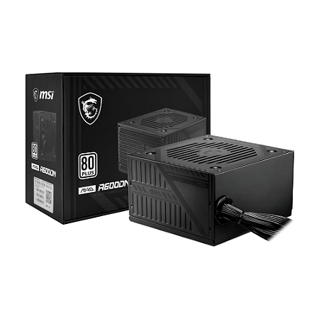 Fonte MSI MAG A600DN, 600W, 80 Plus White, PFC Ativo, Com Cabo, Preto - 306-7ZP6B22-809
