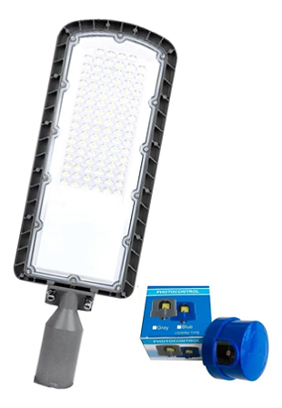 LUMINÁRIA PÚBLICA 200W COM FOTOCÉLULA DE LED BRANCO FRIO PARA POSTE DE RUA / RODOVIA / PRAÇA