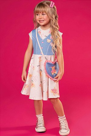 Vestido em Fly Tech manga curta - Acompanha bolsa - INFANTI FUN