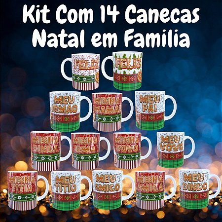 Kit 14 Canecas Natal em Família – Decoração e Presentes de Natal