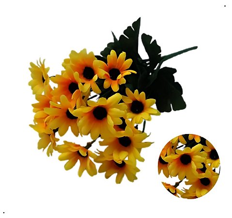 Buquê de girassol artificial com 21 florzinhas no buquê