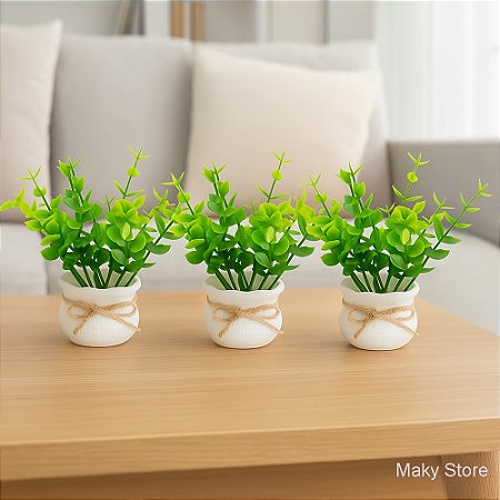 3 Vasinhos Decorativos Com Folhagem Eucalipto