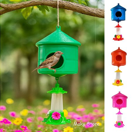 Casinha Para Pássaro Livre Com Bebedouro Beija Flor Para Jardim, Sítios, Varandas