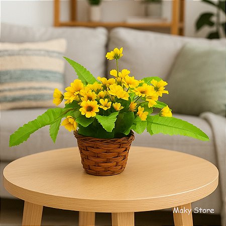 Arranjo Girassol Com Vaso Trançado Tipo Junco Centro De Mesa