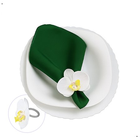 Kit 6 Argola Anel Porta-Guardanapo Orquídea Branca Para Decoração De Mesa Posta