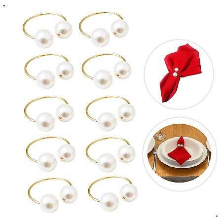 Kit 10 Argolas Perola Grande Porta-Guardanapo Para Decoração De Mesa Posta Material Sintético