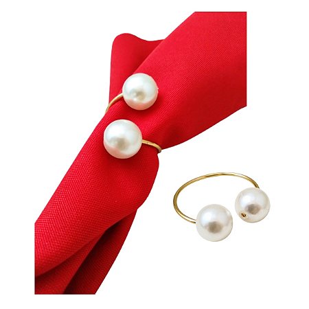 Kit 6 Argola Porta Guardanapo Perola Grande Dourada Kit 6un