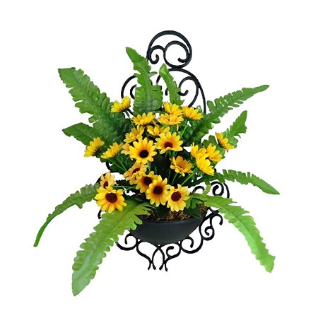 Arranjo Girassol Com Vaso De Parede Flor Permanente Artificial