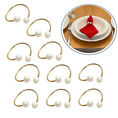 Kit 10 Argola Anel Porta Guardanapo Perola Delicada Decoração de Mesa Posta Elegante