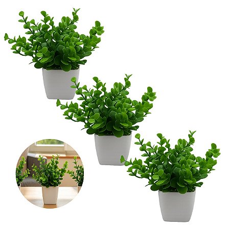 3 Vasinhos Decorativos Com Folhagem Eucalipto Trio Pronto