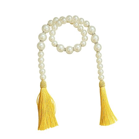 Colar De Mesa Decorativo Perolas Strass Tassel 70cm Bandeja Mesa Posta Decor