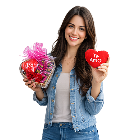 1 Cesta de Rosas Vermelhas, Coração e Bombons Presente Dia Das Mães, Namorada, Dia Da Mulher