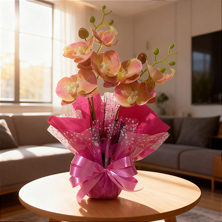 Presente Dia Das Mães Orquidea 3D Realista Siliconada Arranjo completo