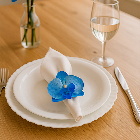 6 Argola Porta Guardanapo Orquidea Azul Decoração De Mesa Posta
