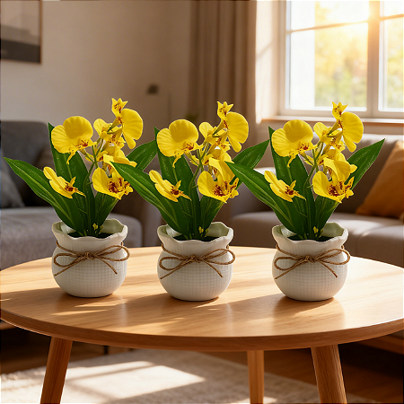 Trio Vasinhos Orquidea Chuva De Ouro Decorativo