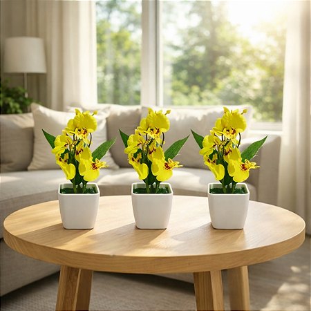 3 Vasinhos Decorativos Com Orquídea Chuva de Ouro Mini