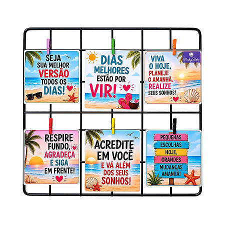 Tela Memory Board Com 6 Cartoes Motivacionais Praia 30cmx30cm
