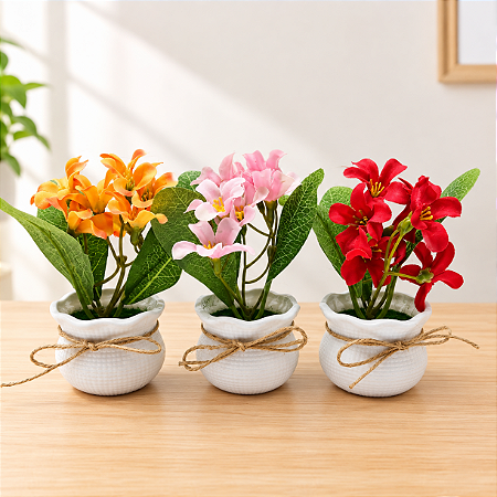 Trio Vasinhos Decorativos Flores De Lirios Artificiais