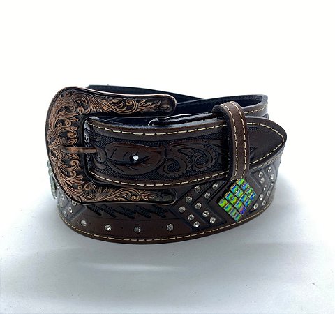 CINTO MARROM COM DETALHE EM STRASS FURTA COR REF:20205C