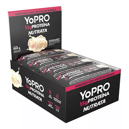 Yopro Display Com 12 Barras De 55g Morango Com Chocolate Branco
