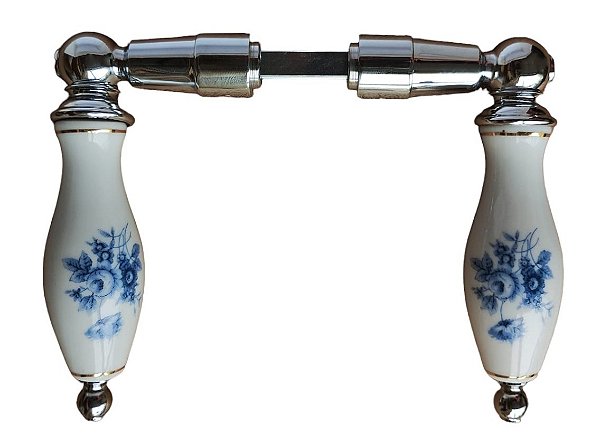 MAÇANETA PUNHO DE PORCELANA NA COR BRANCA COM PINTURA DE FLOR AZUL