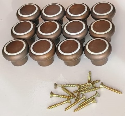 KIT 12 PUXADORES DE PLÁSTICO PARA MÓVEIS COM ANEL BRANCO (1 FURO)