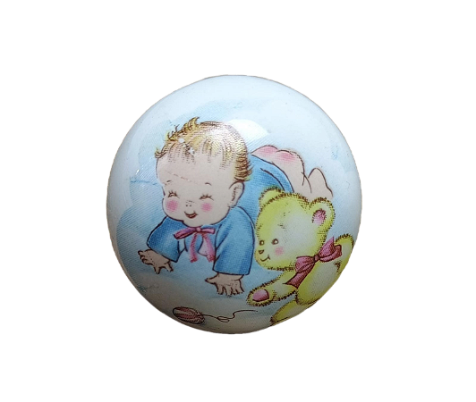 PUXADOR REDONDO PARA QUARTO INFANTIL DE PORCELANA COM DESENHO DE BEBE E BASE DOURADA -11