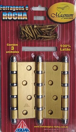 DOBRADIÇAS COLONIAIS 4X3" LA 100% LATÃO COM 4 ANÉIS DE ROLAMENTO