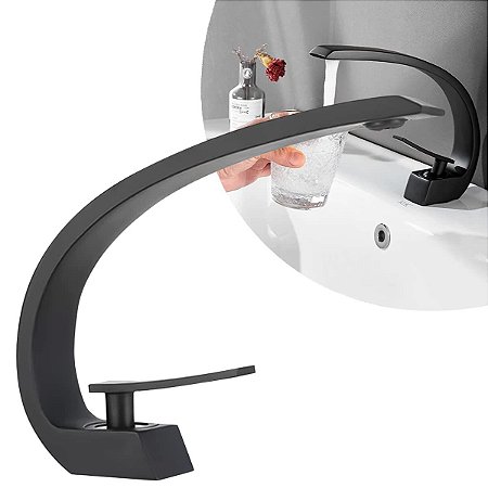 Torneira Banheiro Cascata Monocomando Quente Frio Misturador - Preto Fosco