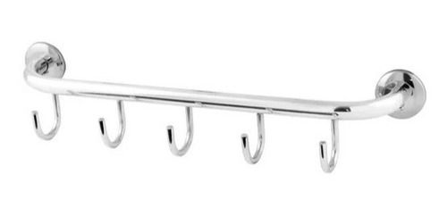 Cabideiro Gancho Aço Inox 5 Ganchos Cabide - Prateado