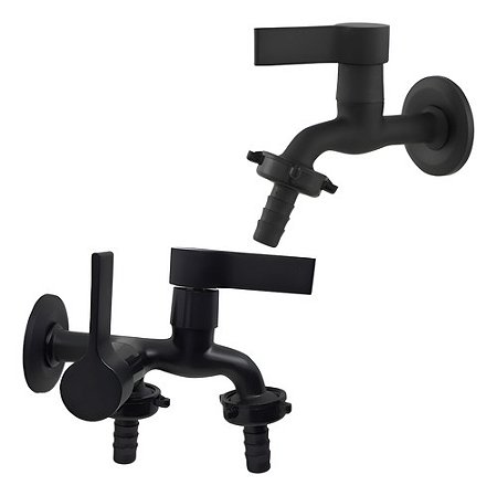 02 Torneiras De Jardim E Tanque Máquina De Lavar Metal Preta Preto