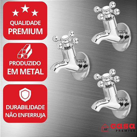 03 Torneira Bebedouro Filtro Industrial 1/2 x 3/4 100% em Metal Cromada 1/4 De Volta