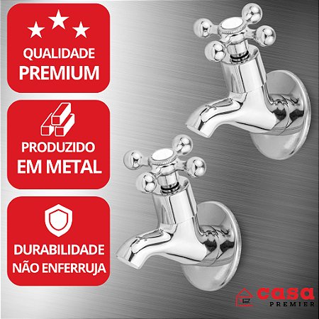 02 Torneira Bebedouro Filtro Industrial 1/2 x 3/4 100% em Metal Cromada 1/4 De Volta