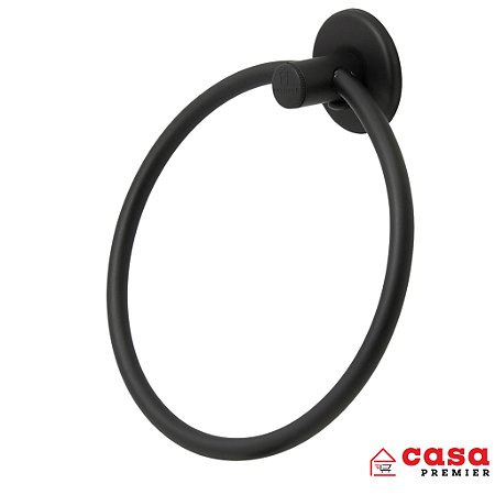 Suporte Porta Toalha Rosto Toalheiro Argola Metal Preto Fosco Canoplas Inox Dupla Fixação Banheiro