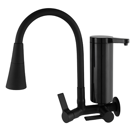 Torneira Cozinha Metal Com Filtro Gourmet Parede 2 Jatos Acabamento Brilhante Cor Preto