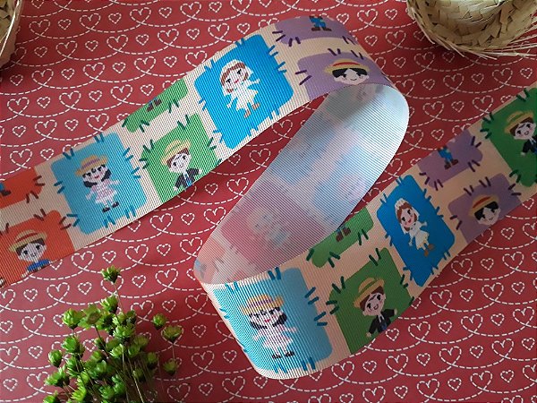 Fita de Gorgurão (38mm) Marfim Estampada com Caipirinhas - Peça