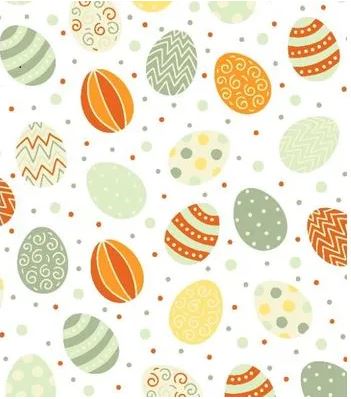Feltro Branco Estampado com Ovos de Páscoa Verde e Cor de Laranja - 25cm x 1,40m