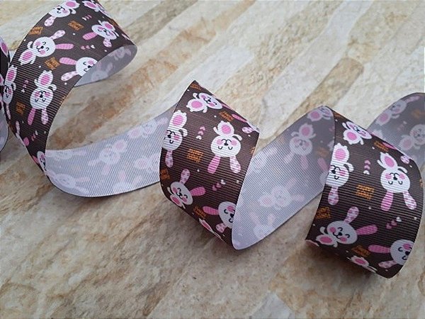 Fita de Gorgurão (38mm) Marrom Páscoa - Happy Easter # PONTA DE ESTOQUE #