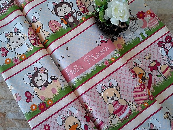 Tricoline Pêssego Estampado Quero ser Coelho - 58cm x 1,50m
