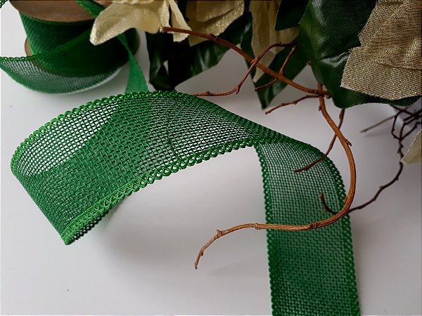 Fita de Juta (40mm) Verde com Borda Trabalhada - Ponta de Estoque