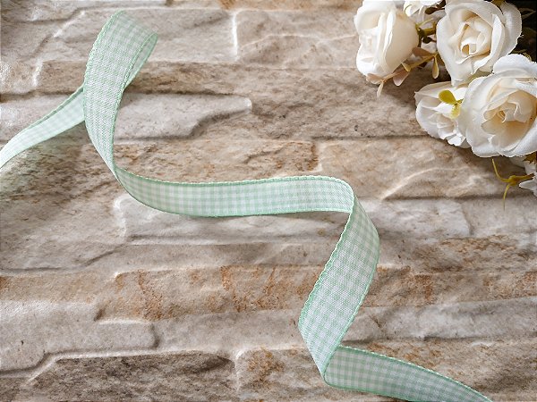Fita Xadrez (15mm) Verde Água e Branco ### PONTA DE ESTOQUE ###