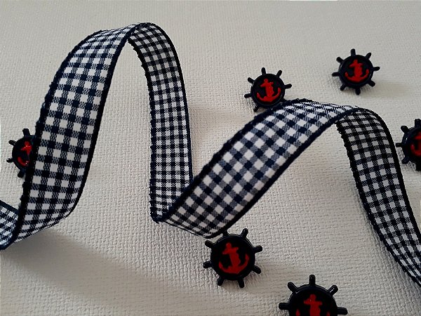 Fita Xadrez (15mm) Azul Marinho e Branco ### PONTA DE ESTOQUE ###