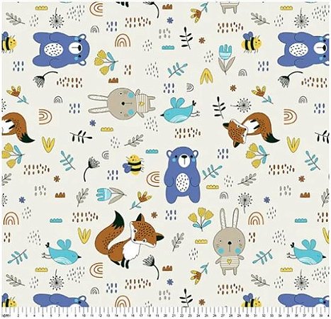 Tricoline Bege Estampado Conto Bosque - 1 Metro