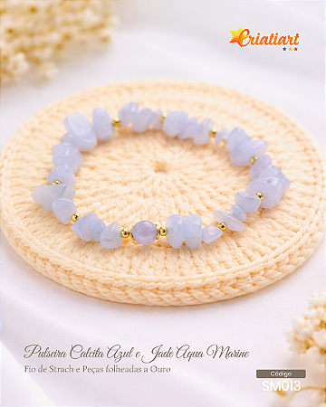 Pulseira Calcita Azul e Jade Água-Marinha