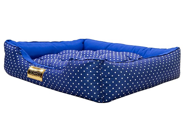 Cama Retangular para Cachorro ou Gato Luppet Luxo Azul Bolinhas Tamanho:GG